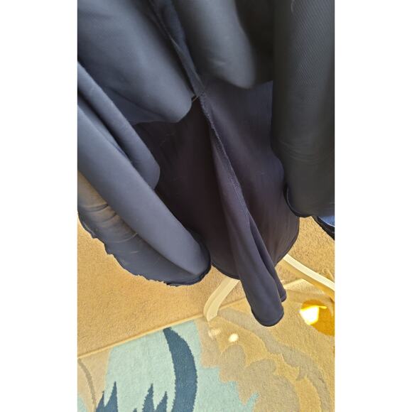 Romantic Flowy Navy ruffled midi dress high neck peekaboo shoulder Sz S - Picture 7 of 8